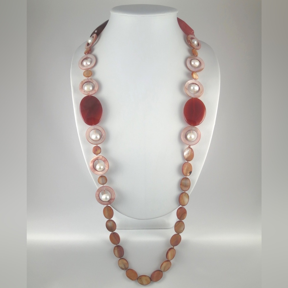 Caroline Roussel Jewelry; semi precious stones long necklace; new; unique.
